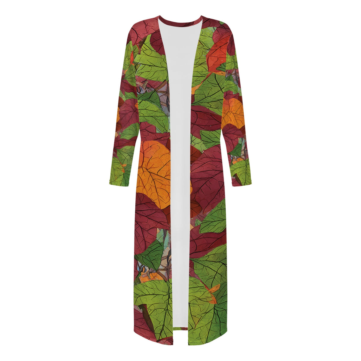 Autumn Leaves Women's Casual Long Open Front Cardigan