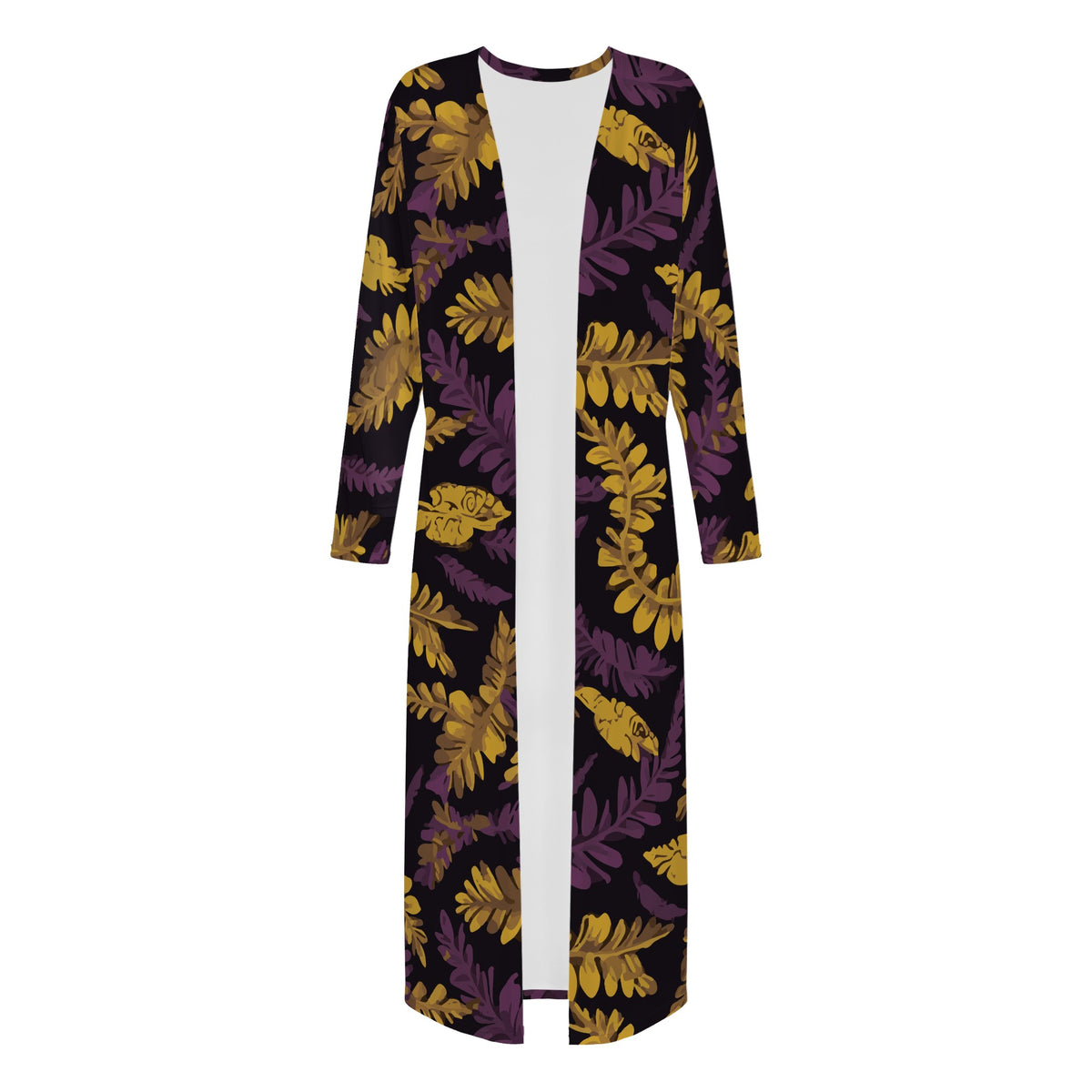 Lauae Purple and Yellow Women's Casual Long Open Front Cardigan