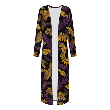 Lauae Purple and Yellow Women's Casual Long Open Front Cardigan