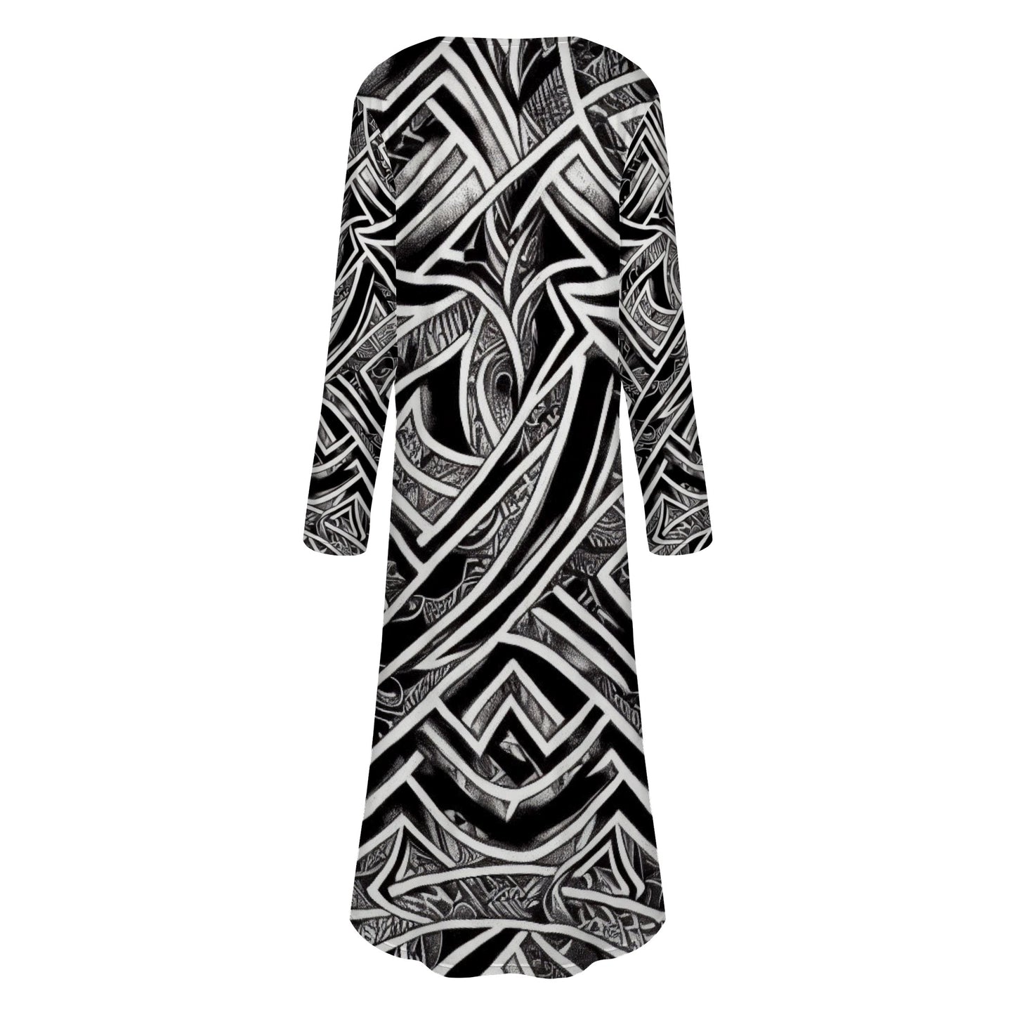 Black and White Polynesian Women's Casual Long Open Front Cardigan