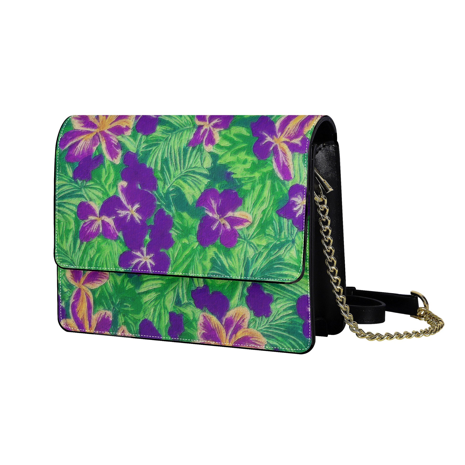 Blue Flag Iris on Green Cross body handbag - Luxtrini, LLC