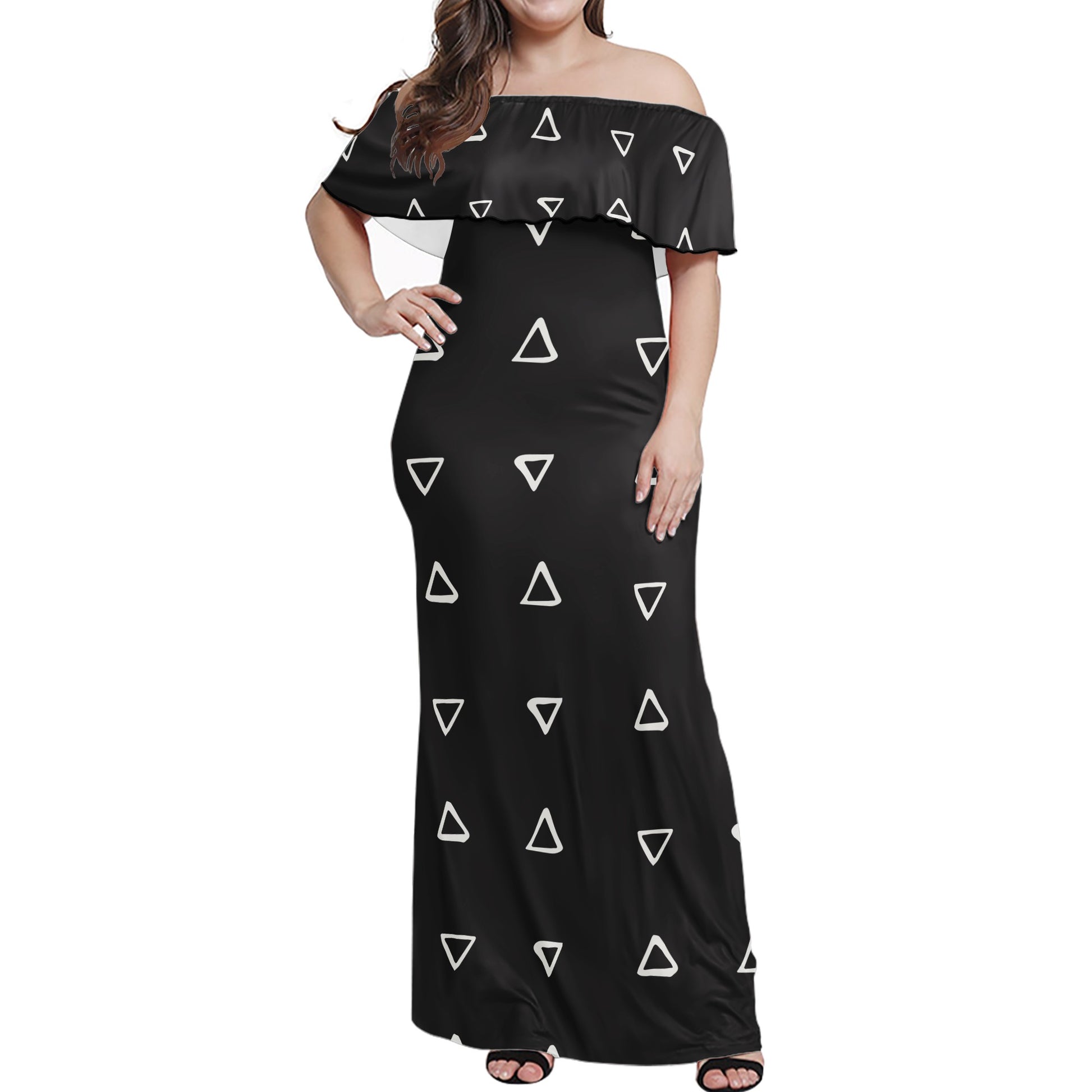 Mudcloth Pattern #19 Women Off-shoulder Dress - Luxtrini, LLC