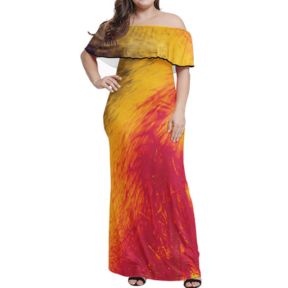 Pele's Fire Women Off-shoulder Dress - Luxtrini, LLC