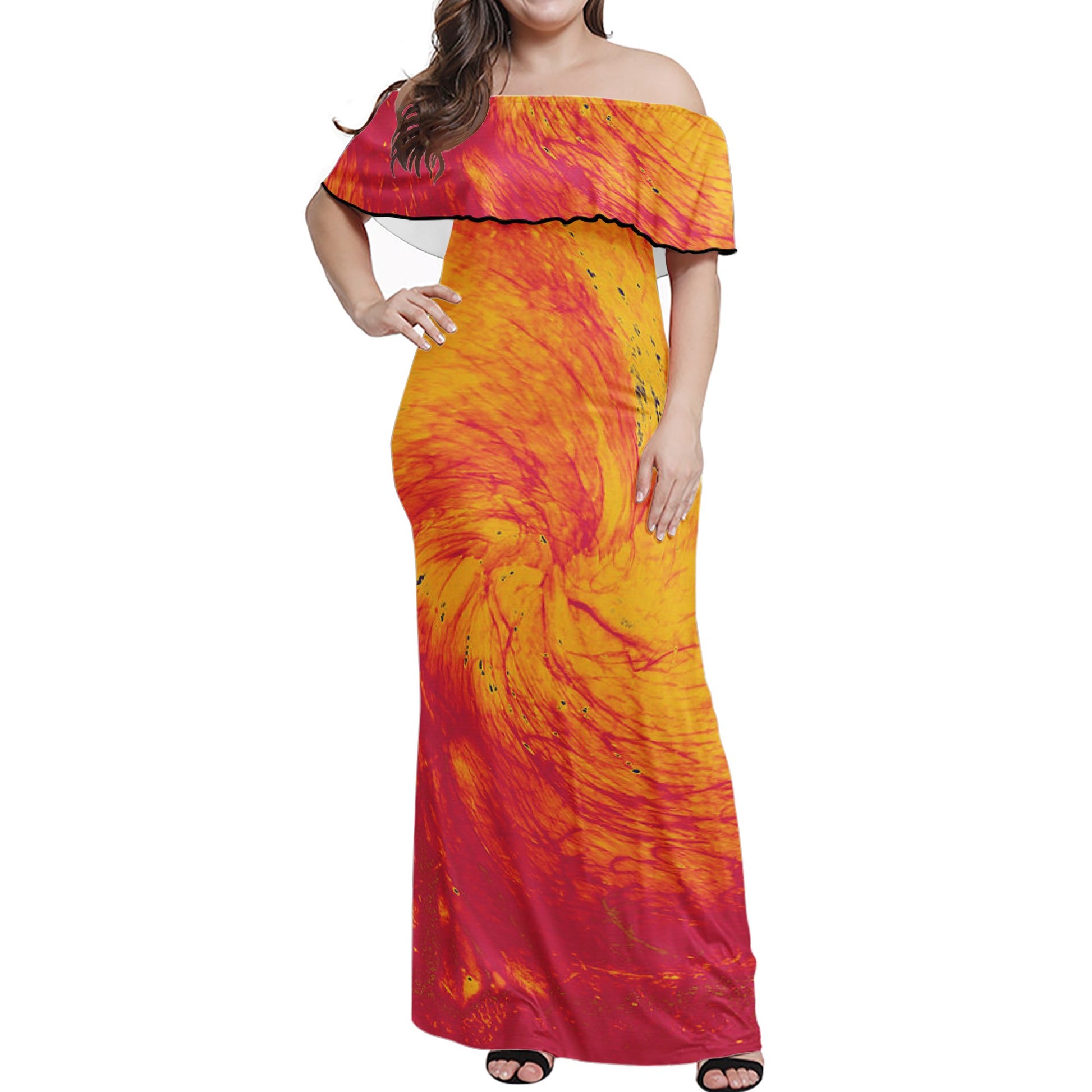 Pele's Fire Women Off-shoulder Dress - Luxtrini, LLC