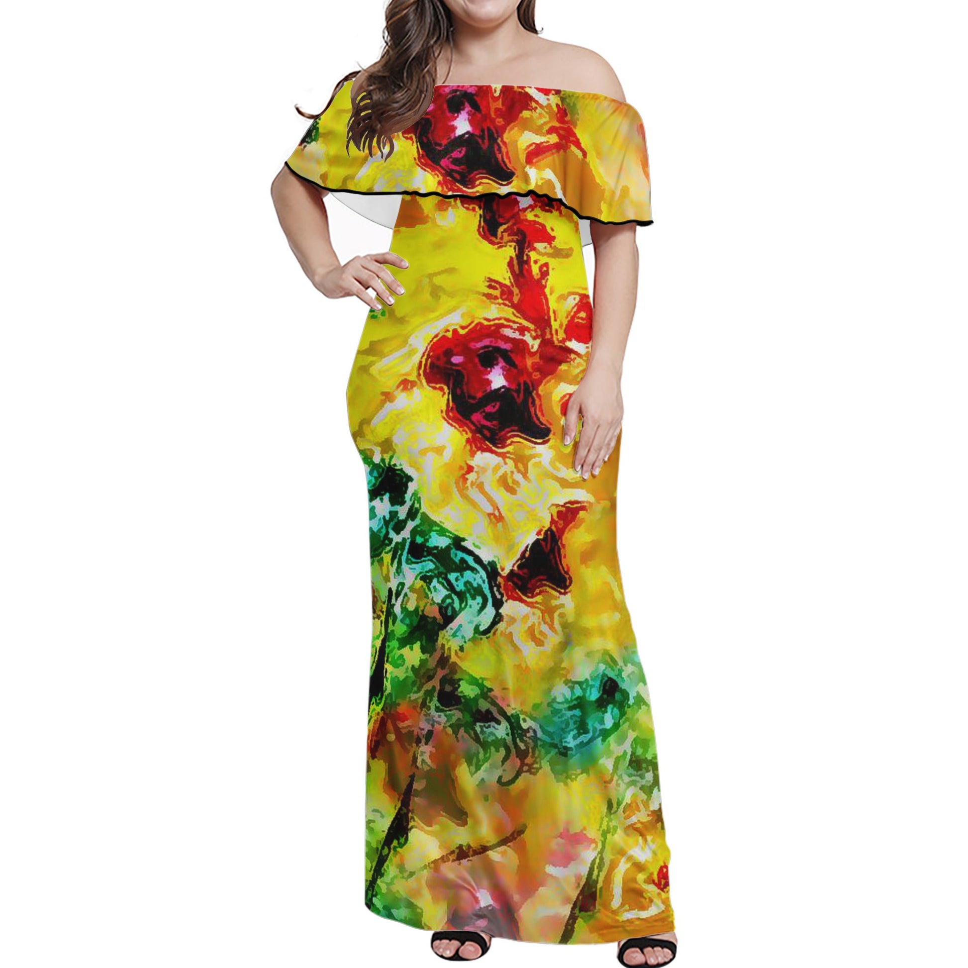 Hibiscus Impressionist Women Off-shoulder Dress - Luxtrini, LLC