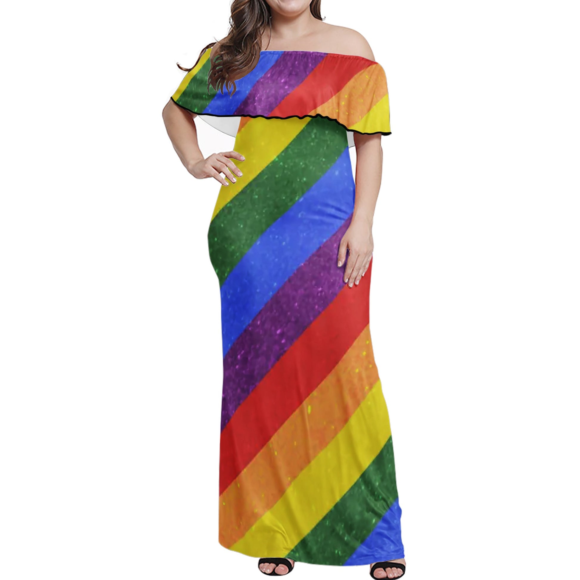 LGBT Pride Motif Pattern Women Off-shoulder Dress - Luxtrini, LLC