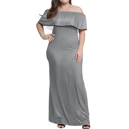 Basic Gray Women Off-shoulder Dress - Luxtrini, LLC