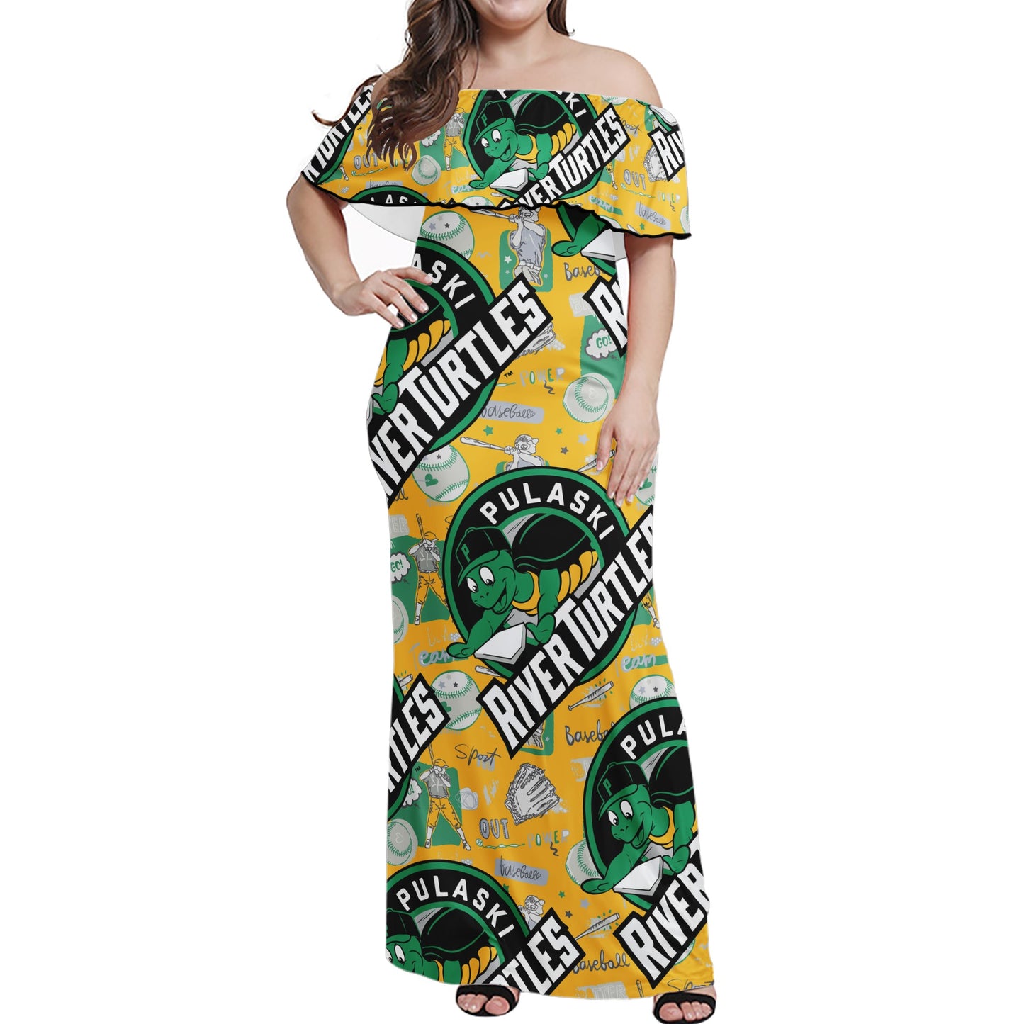 Pulaski River Turtles Fan Women Off-shoulder Dress - Luxtrini, LLC