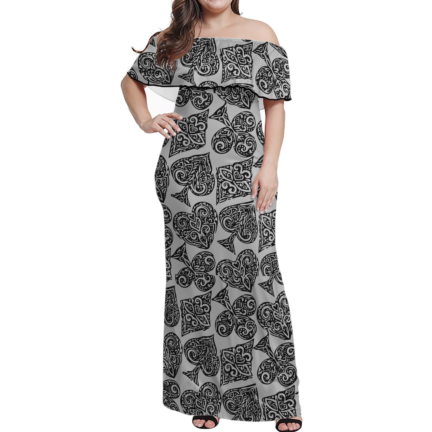 Poker Women Off-shoulder Dress - Luxtrini, LLC