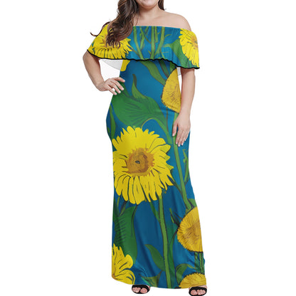 Sunflower Women Off-shoulder Dress - Luxtrini, LLC