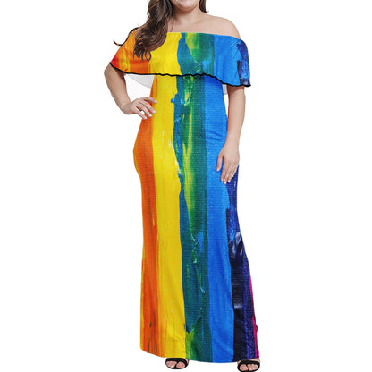 Rainbow Painting Women Off-shoulder Dress - Luxtrini, LLC