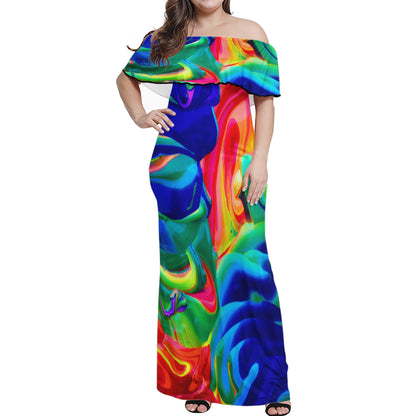 Rainbow Confusion Women Off-shoulder Dress - Luxtrini, LLC