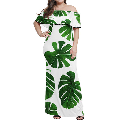 Green Monstera Women Off shoulder Dress Women