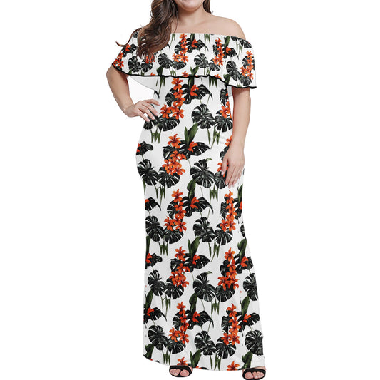 Tropical Red Women Off Shoulder Dress Women