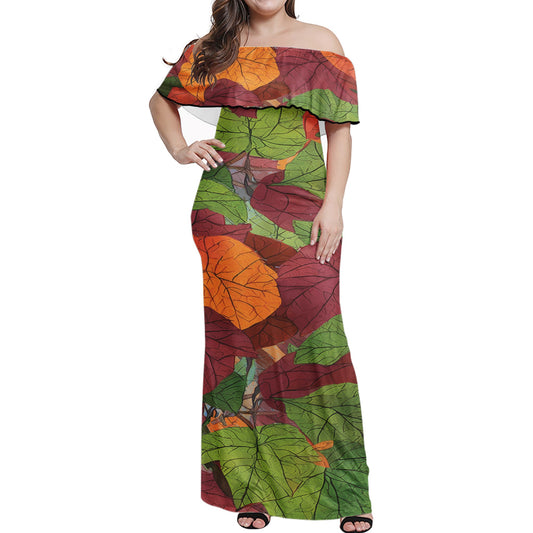 Autumn Leaves Women Off Shoulder Dress