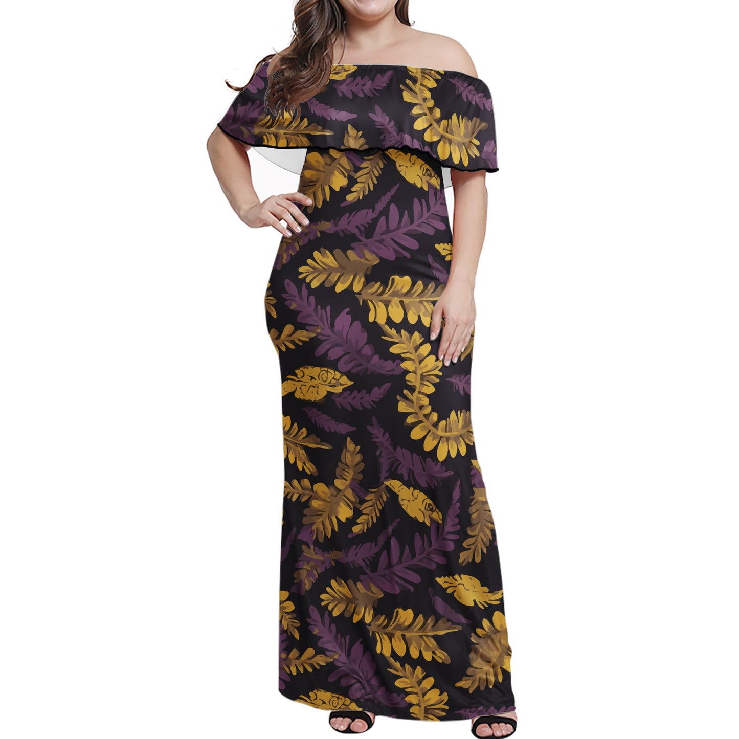 Lauae Purple and Yellow Women Off-shoulder Dress Women