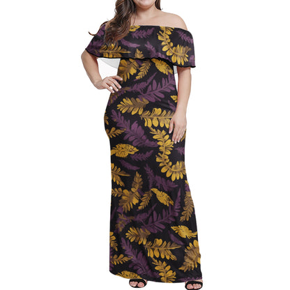Lauae Purple and Yellow Women Off-shoulder Dress Women