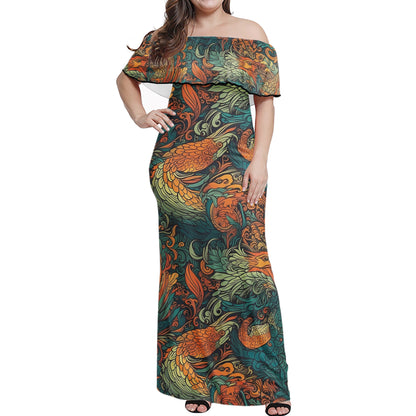 Our Exquisite Dragon and Phoenix Women Off-shoulder Dress