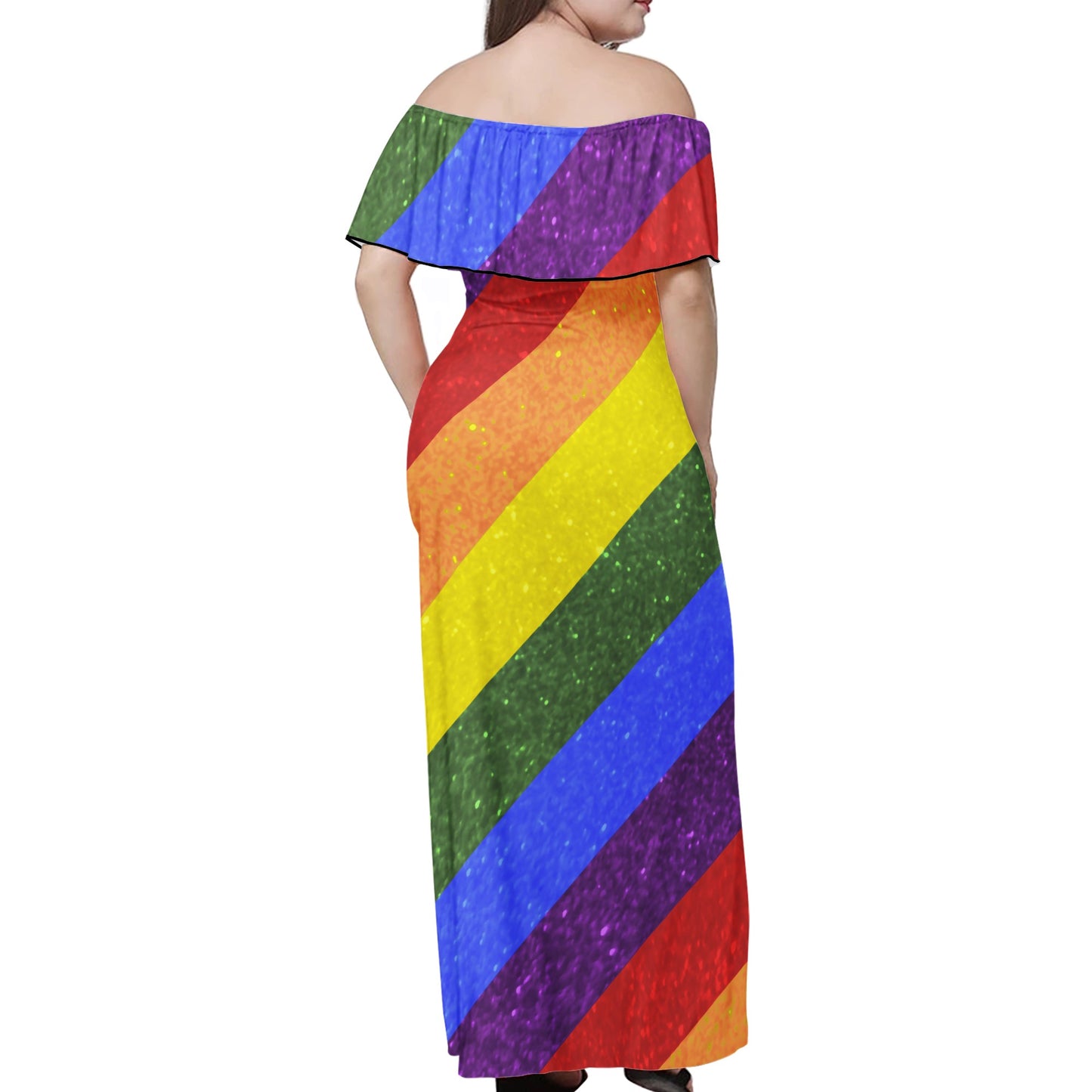 Lgbt Pride Motif Flag Pattern Women Off-shoulder Dress - Luxtrini, LLC