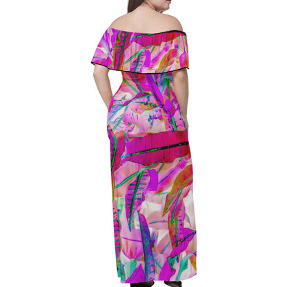 Purple Croton Women Off-shoulder Dress - Luxtrini, LLC