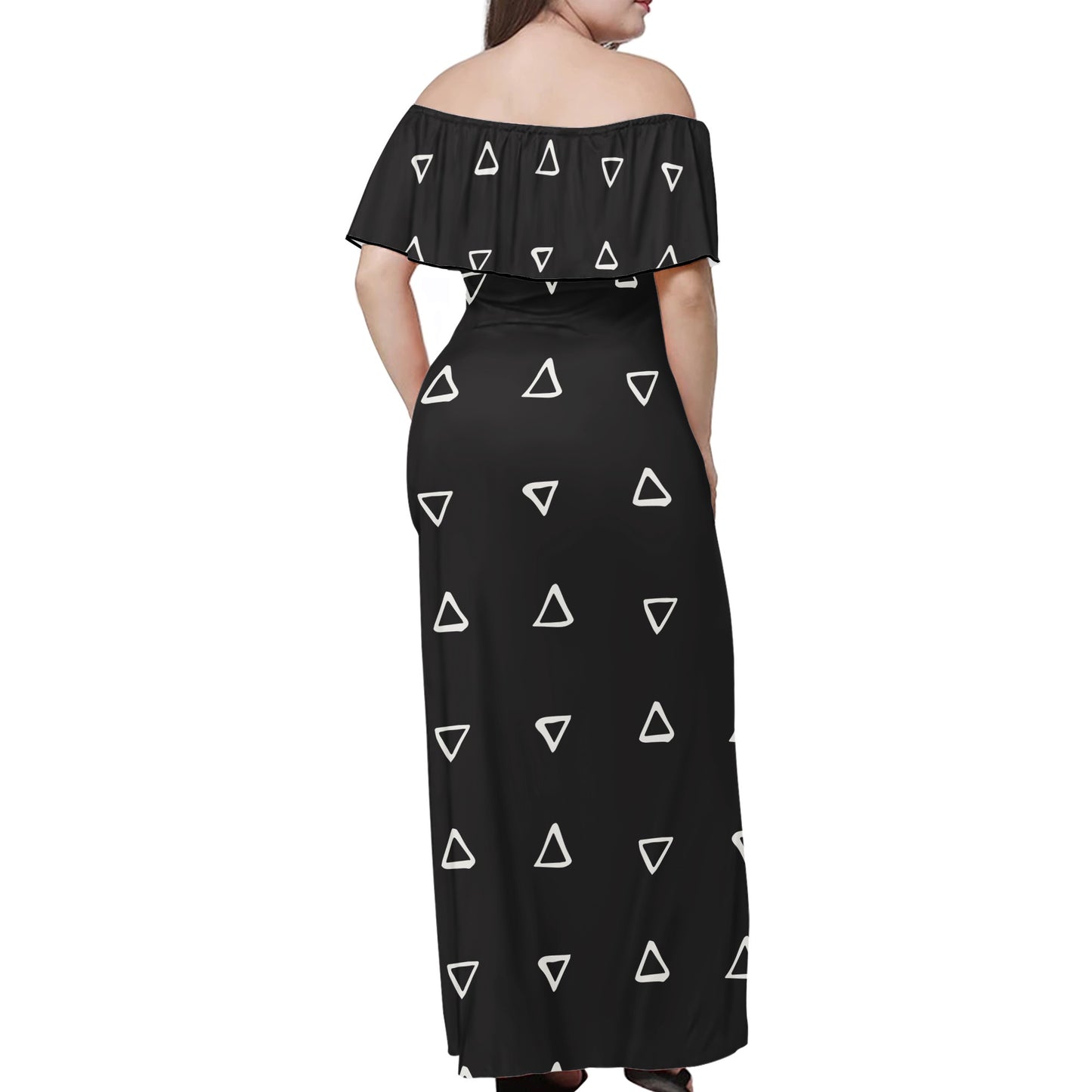 Mudcloth Pattern #19 Women Off-shoulder Dress - Luxtrini, LLC