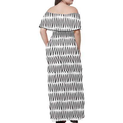 African Mud Print #19 Women Off-shoulder Dress - Luxtrini, LLC