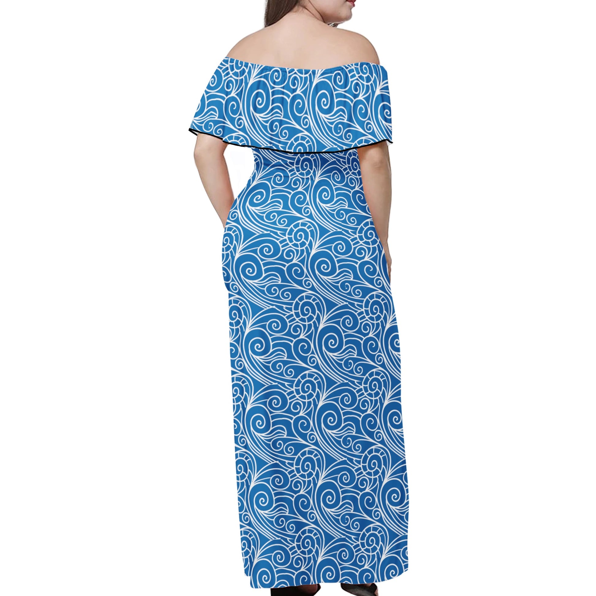 Blue Wind Chinese Women Off-shoulder Dress - Luxtrini, LLC