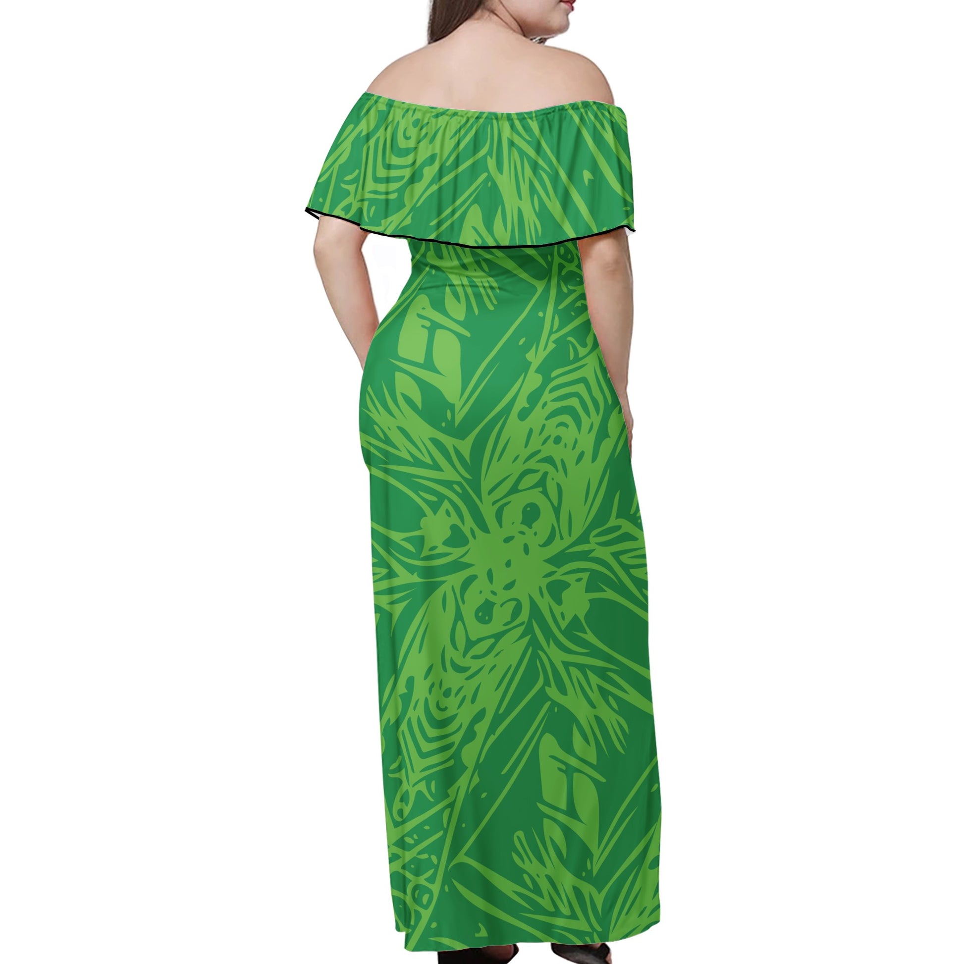 Green Fern Vector Women Off-shoulder Dress - Luxtrini, LLC