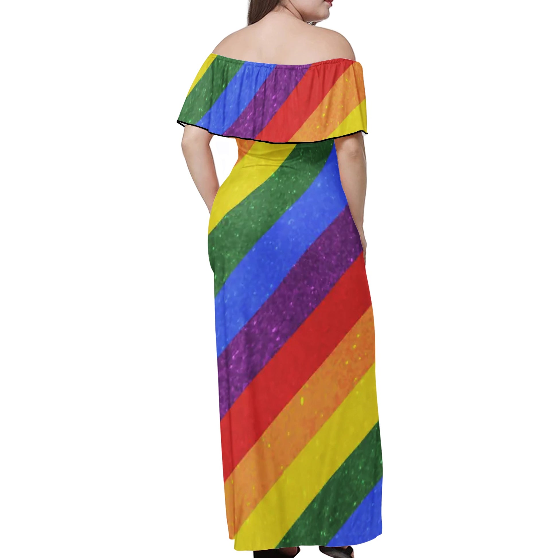 LGBT Pride Motif Pattern Women Off-shoulder Dress - Luxtrini, LLC