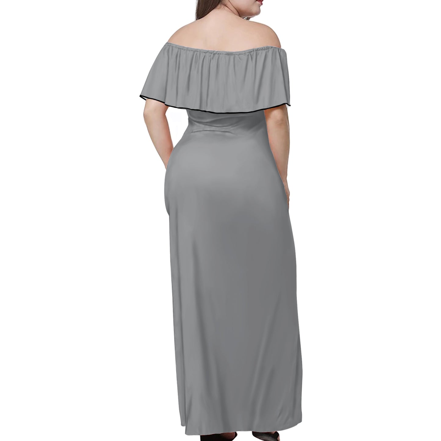 Basic Gray Women Off-shoulder Dress - Luxtrini, LLC