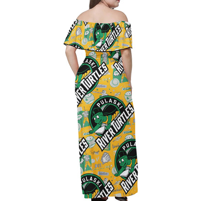 Pulaski River Turtles Fan Women Off-shoulder Dress - Luxtrini, LLC