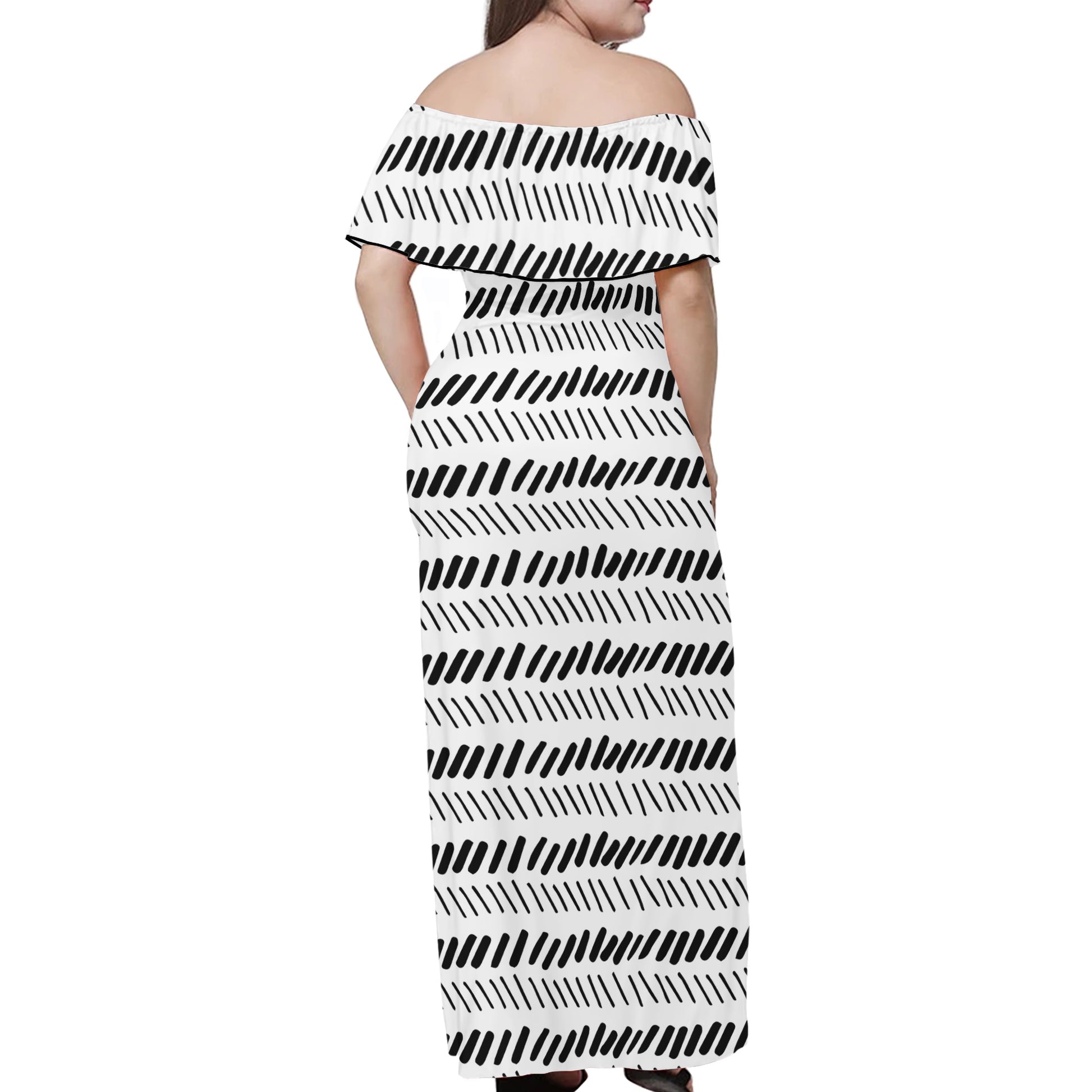 African Mudcloth Women Off-shoulder Dress - Luxtrini, LLC