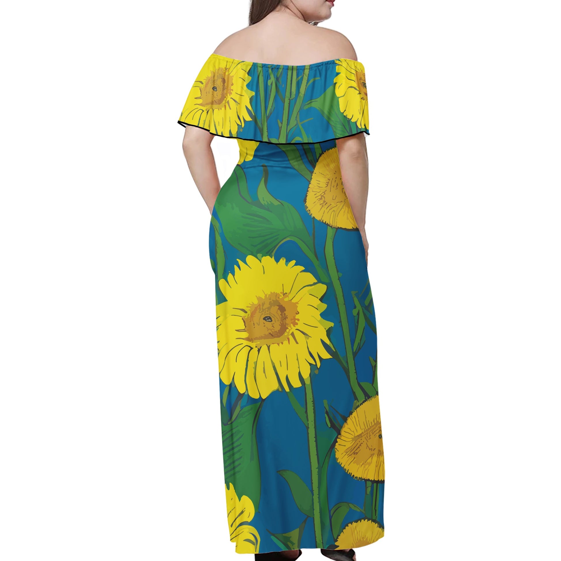 Sunflower Women Off-shoulder Dress - Luxtrini, LLC