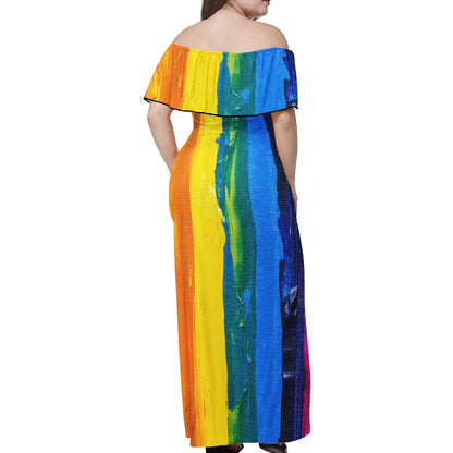 Rainbow Painting Women Off-shoulder Dress - Luxtrini, LLC