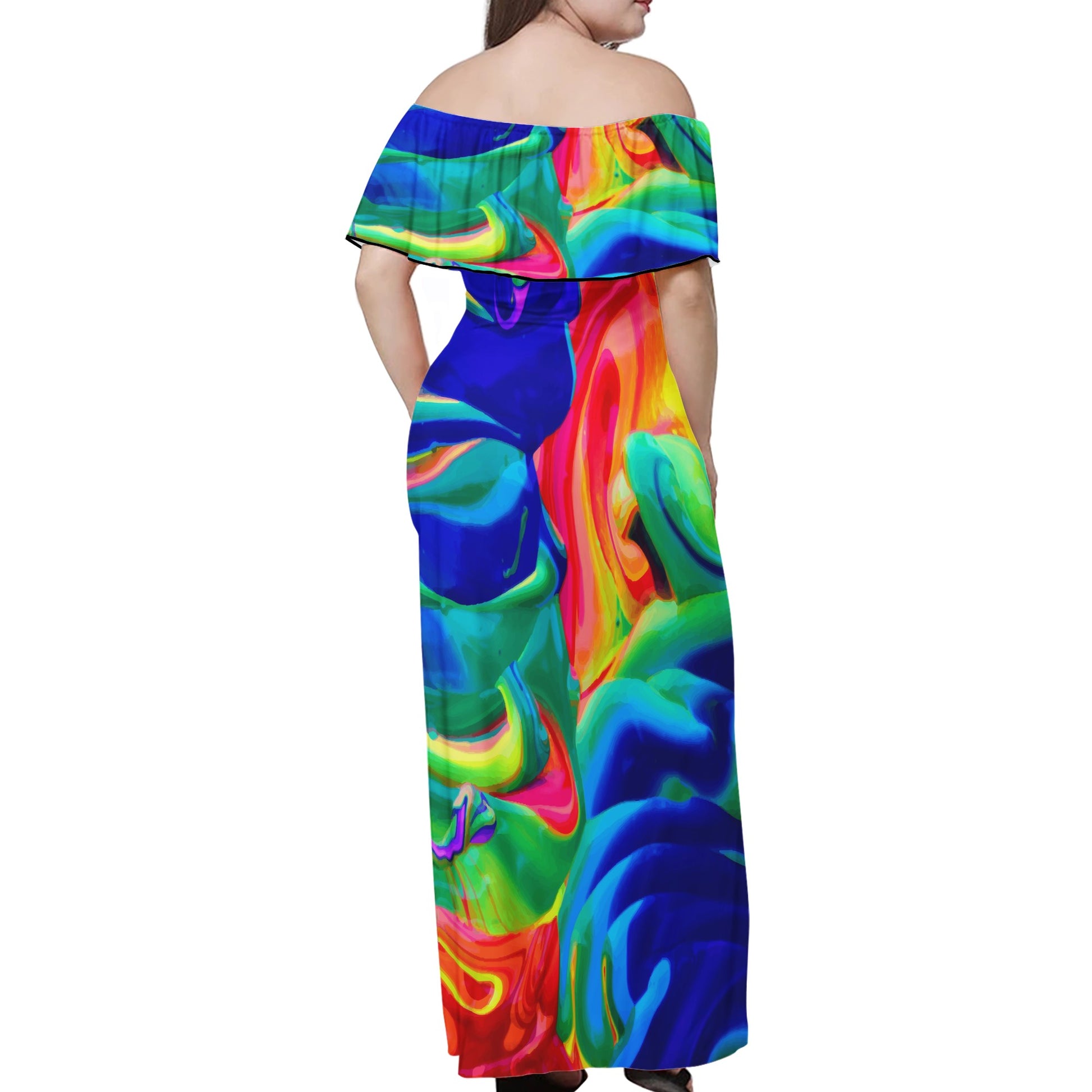 Rainbow Confusion Women Off-shoulder Dress - Luxtrini, LLC