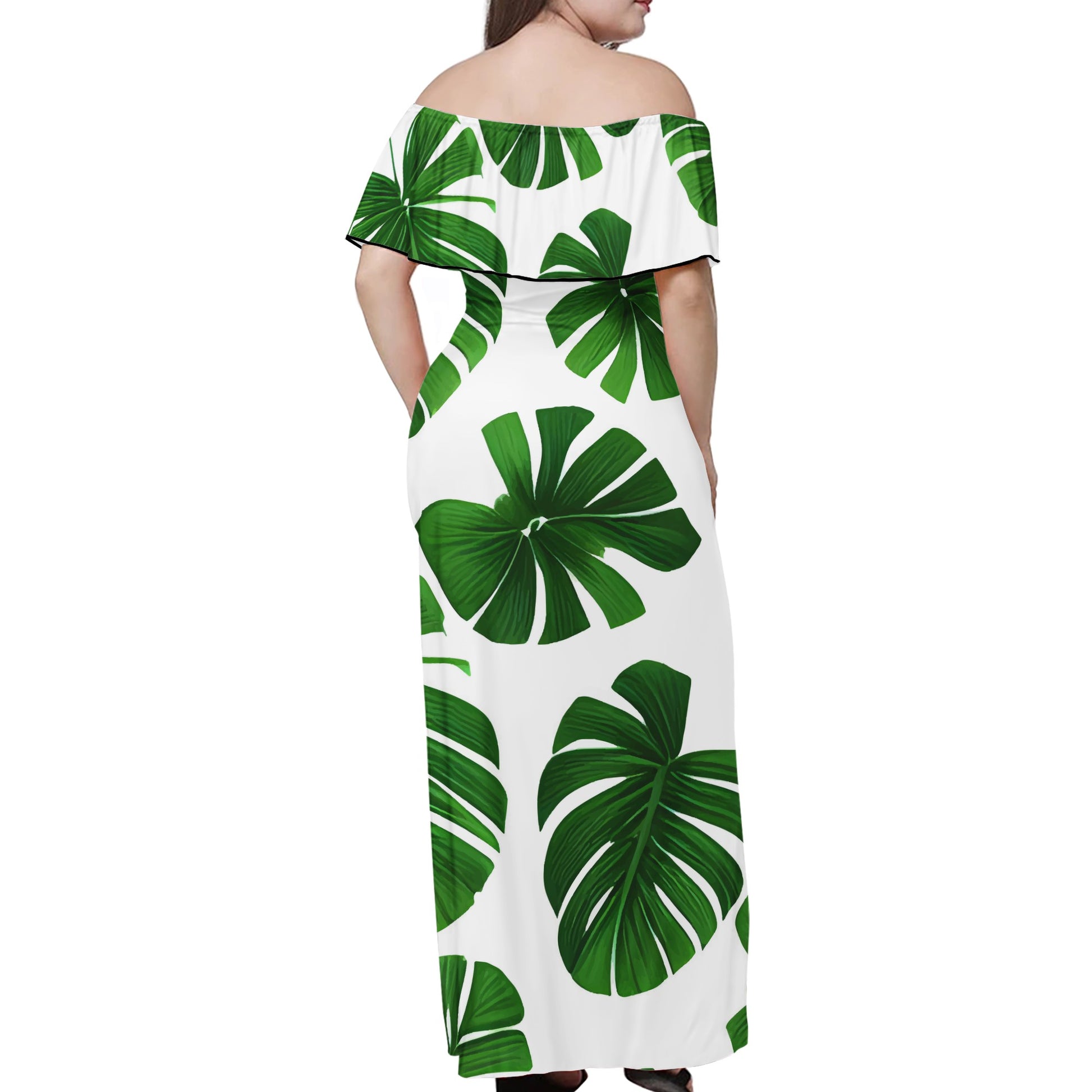 Green Monstera Women Off shoulder Dress