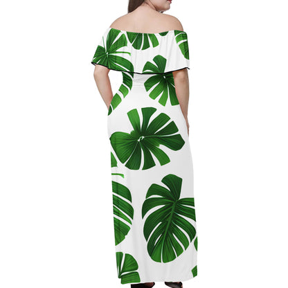 Green Monstera Women Off shoulder Dress