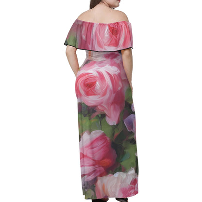 Plus Size Roses Off Shoulder Dress for Women, Perfect for Special Occasions