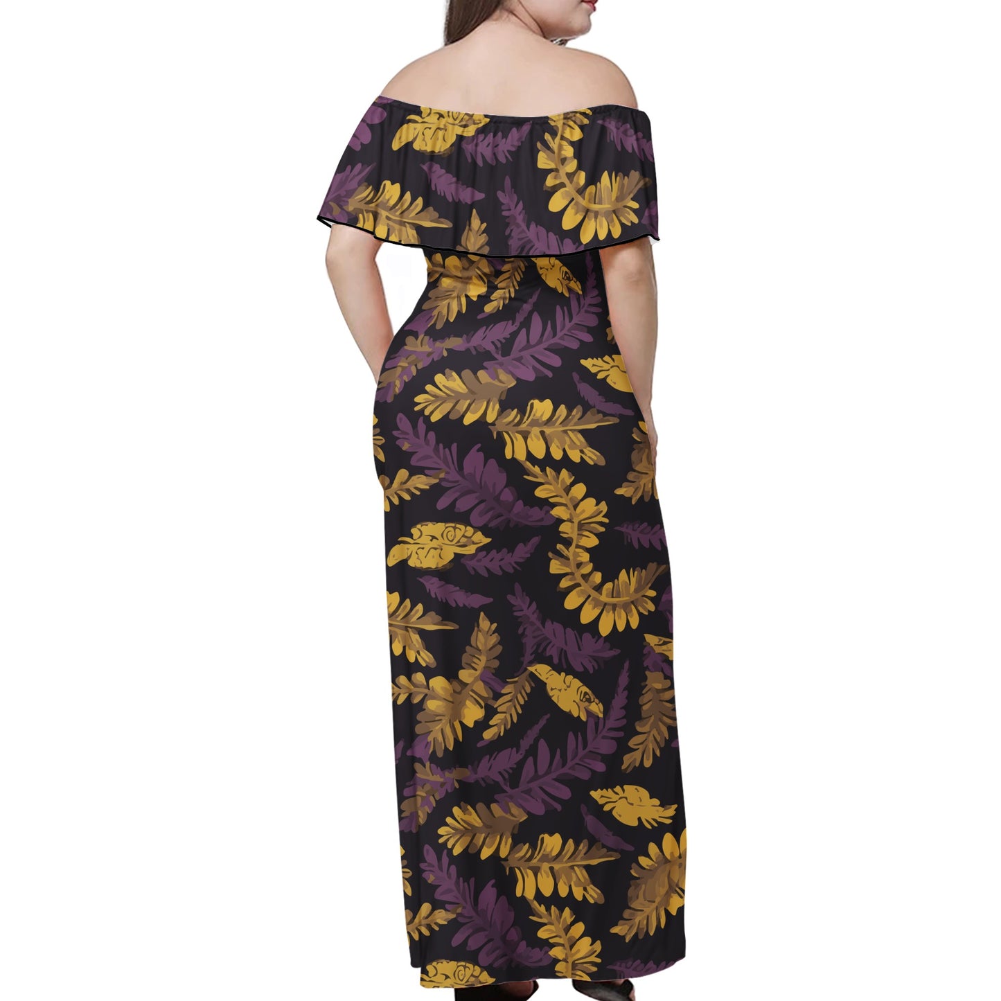 Lauae Purple and Yellow Women Off-shoulder Dress