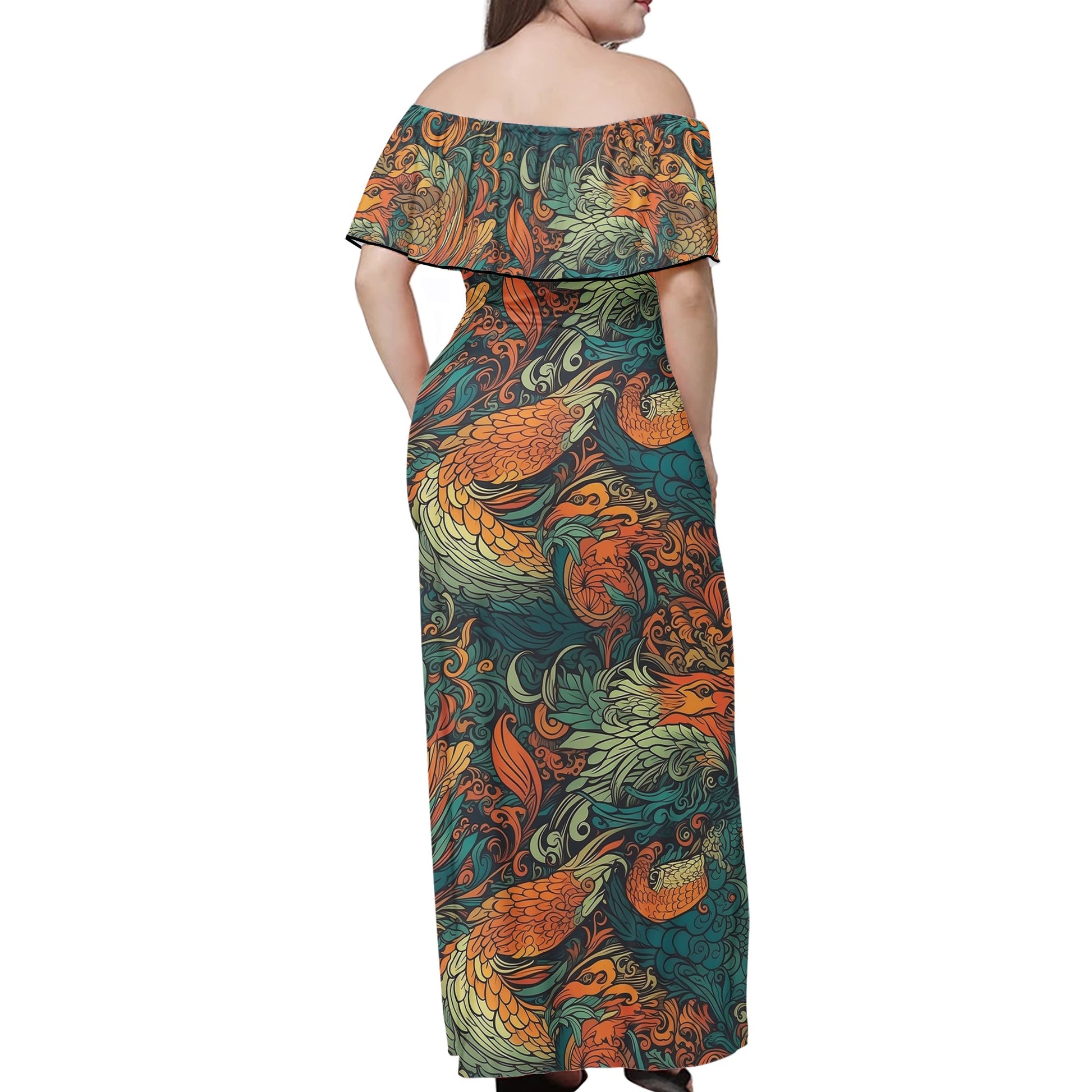 Our Exquisite Dragon and Phoenix Women Off-shoulder Dress