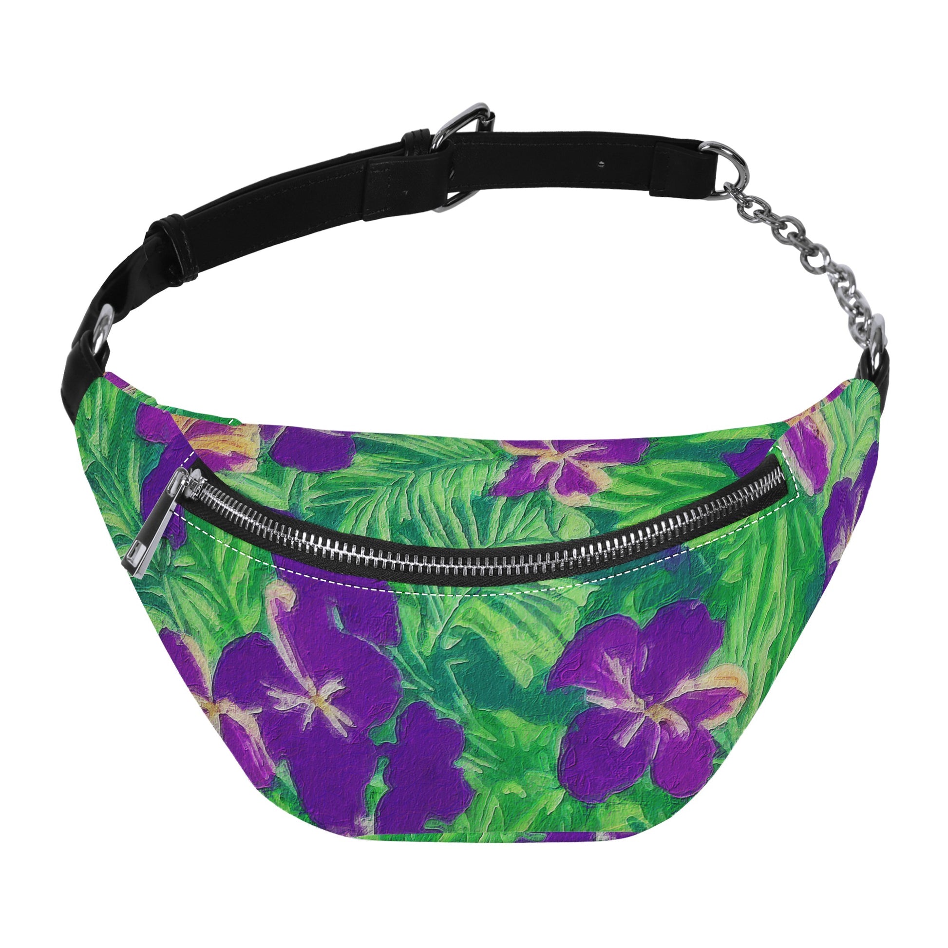 Blue Flag Iris on Green Fashion Fanny bag - Luxtrini, LLC