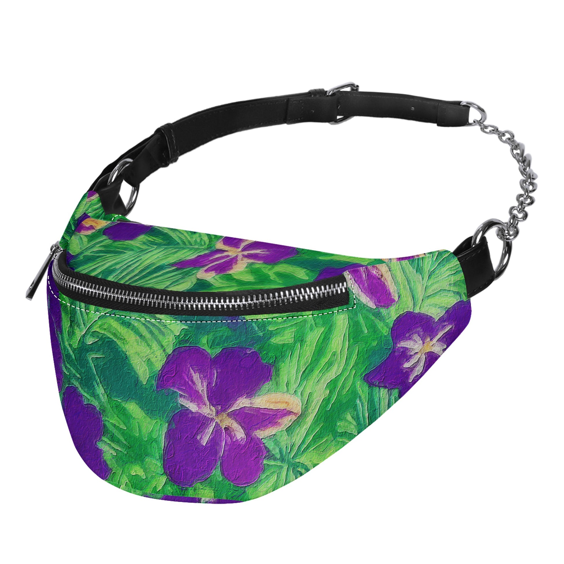 Blue Flag Iris on Green Fashion Fanny bag - Luxtrini, LLC