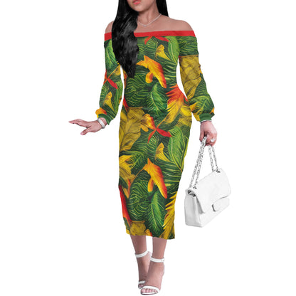Poison Ivy Women Long Sleeve Off Shoulder Midi Dress Women