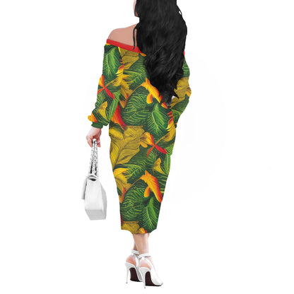 Poison Ivy Women Long Sleeve Off Shoulder Midi Dress