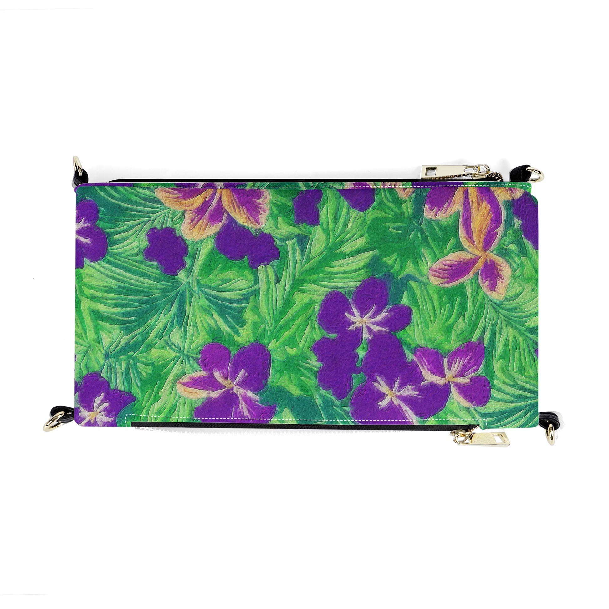 Blue Flag Iris on Green Foldable Cross Body Handbags - Luxtrini, LLC