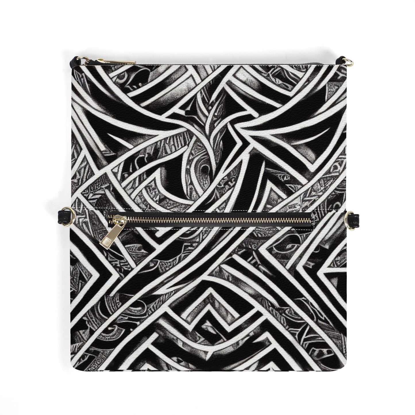 Black and White Polynesian Foldable Cross Body Handbags