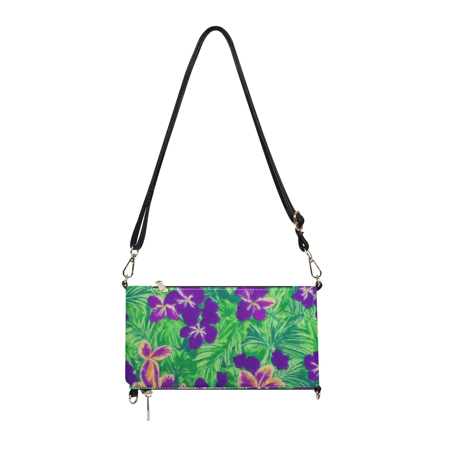 Blue Flag Iris on Green Foldable Cross Body Handbags - Luxtrini, LLC