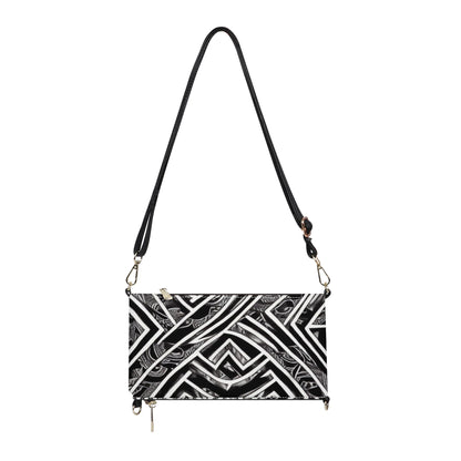 Black and White Polynesian Foldable Cross Body Handbags