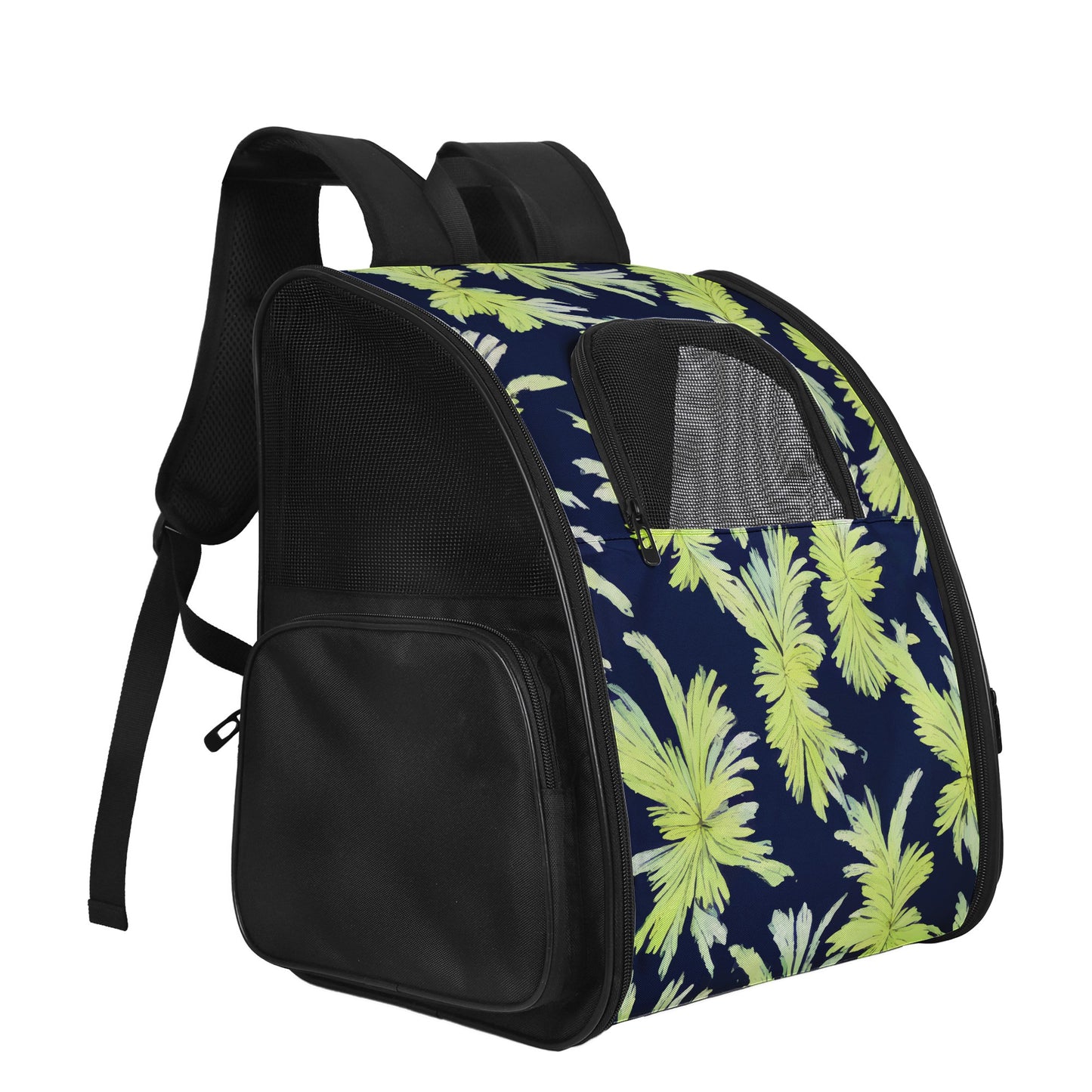 Palm Fronds - Lime Green and Black Pet Carrier Backpack