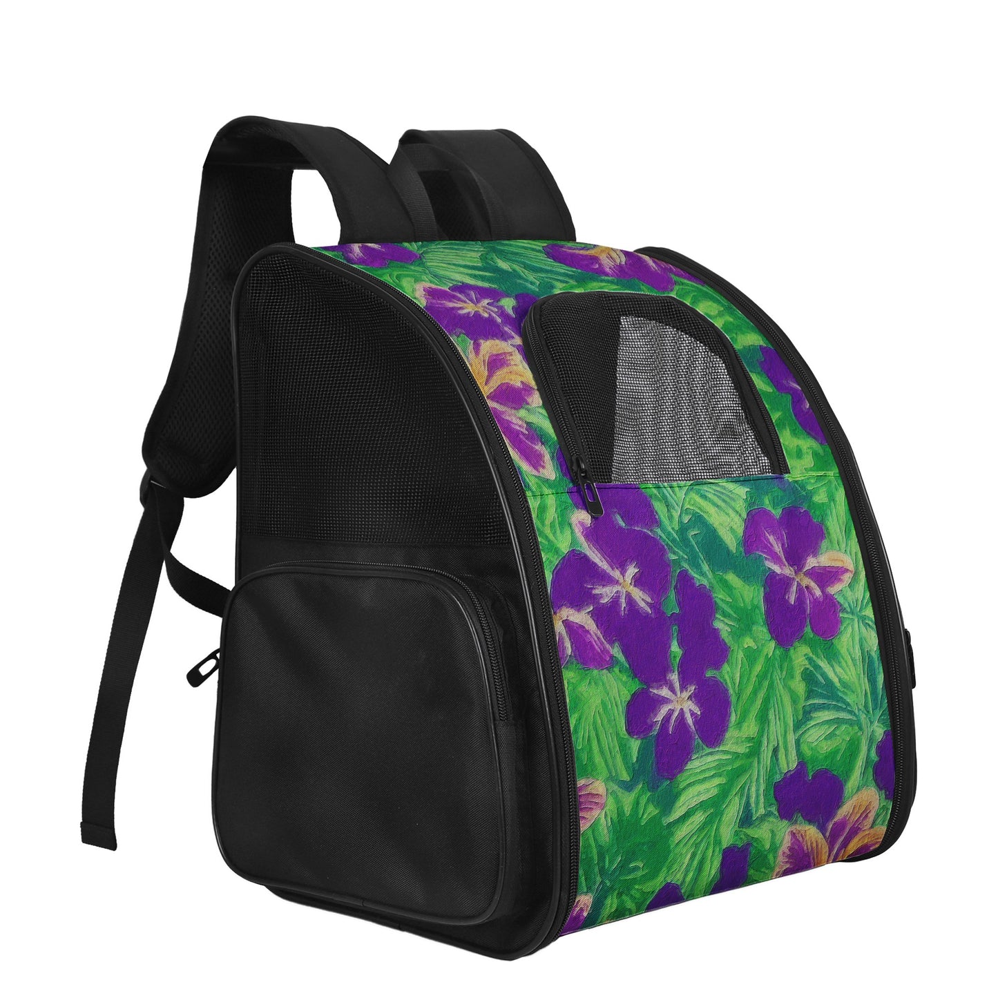 Blue Flag Iris on Green Pet Carrier Backpack - Luxtrini, LLC